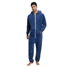 Mens Long Sleeve Printed Jumpsuit Zipper Hood Pyjamas Nightwear With Pockets Mens One-piece Suit Onesies Jumpsuits