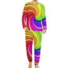 Abstract Rainbow Pajamas Winter 2 Piece Colorful Stars Print Pajamas Set Long Sleeve Bedroom Sleepwear Large Size