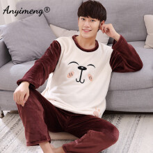 Winter Warm Flannel Boys Monster Bear Thick Pajama Sets Men Sleepwear Soft Fleece Sleep Leisure Preppy Man Pajamas Clothing