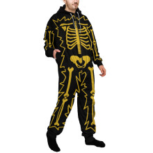 Men One Piece Pajamas Sleepwear Halloween Skeleton Print Onesies Adults Hooded Onesies Pyjamas