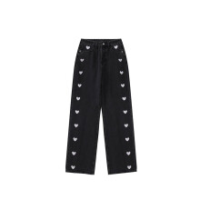 Wide Leg Jeans Women Heart Printing Vintage Harajuku Loose Casual Denim Pants Spring Street High Waist Woman Trousers