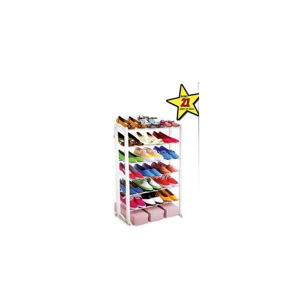 7 Tier Stackable Organiser Shoe Rack Cabinet Storage Standing Shelves 21 pairs