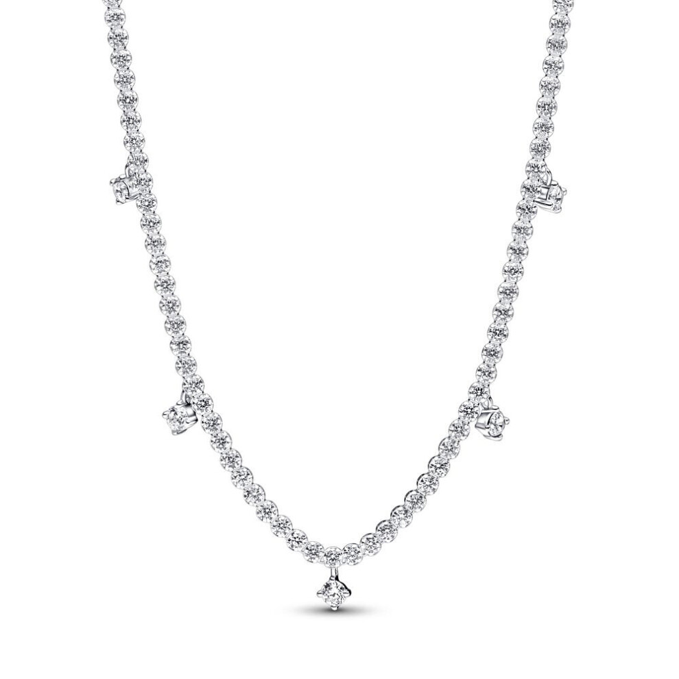 High 925 Sterling Silver Pan Sparkling Drop Collier Necklace Fit Women Multicoloured