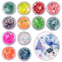 12 boxes Manicure Shell Cellophane Colorful Candy Aurora Papers Hard Epoxy Filling Nail Polish Adhesive Decorative Dotted Hand