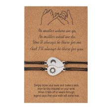 1 Pair Love Heart Sun Moon Bracelets Set Couple Rope Braided Adjustable Bracelets Men Women Jewelry Wristband