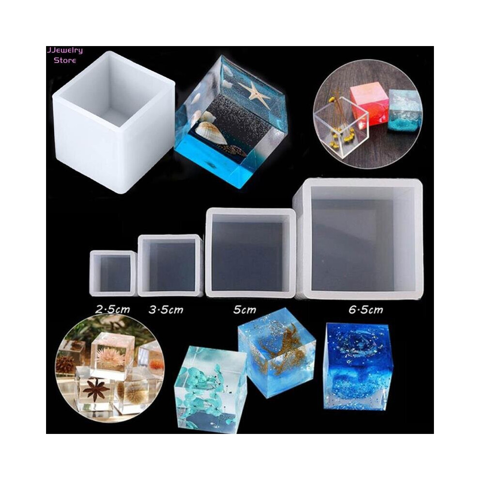 4pcs/set DIY Silicone Pendant Mold Jewelry Making Cube Resin Casting Mould Craft Tool Crystal Epoxy Square Cube Mold