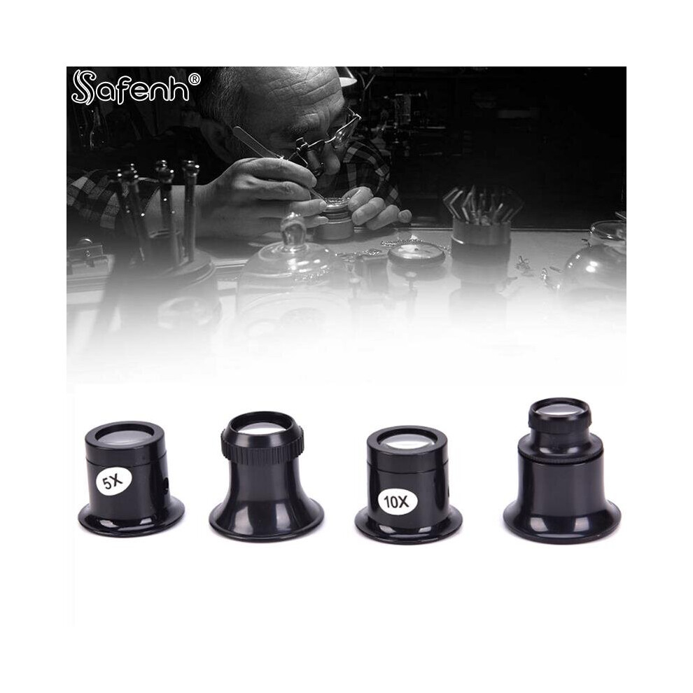 4pcs Magnifying Glass Portable Loupe Lens Jeweler Watch Magnifier Tool Eye Magnifier Len Repair Kit Tool 5X/10X/15x/20x