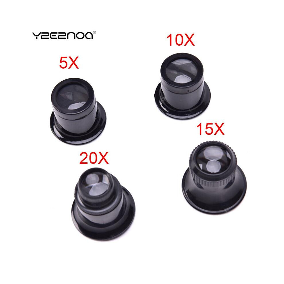 4pcs Portable Magnifying Glass Loupe Lens Eye Magnifier Len Repair Kit Tool Jeweler Watch Magnifier Tool 5X/10X/15x/20x