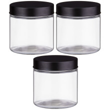 Set Of 3 Glass Tea Coffee Sugar Jars Canisters with Black Lid Kitchen Storage