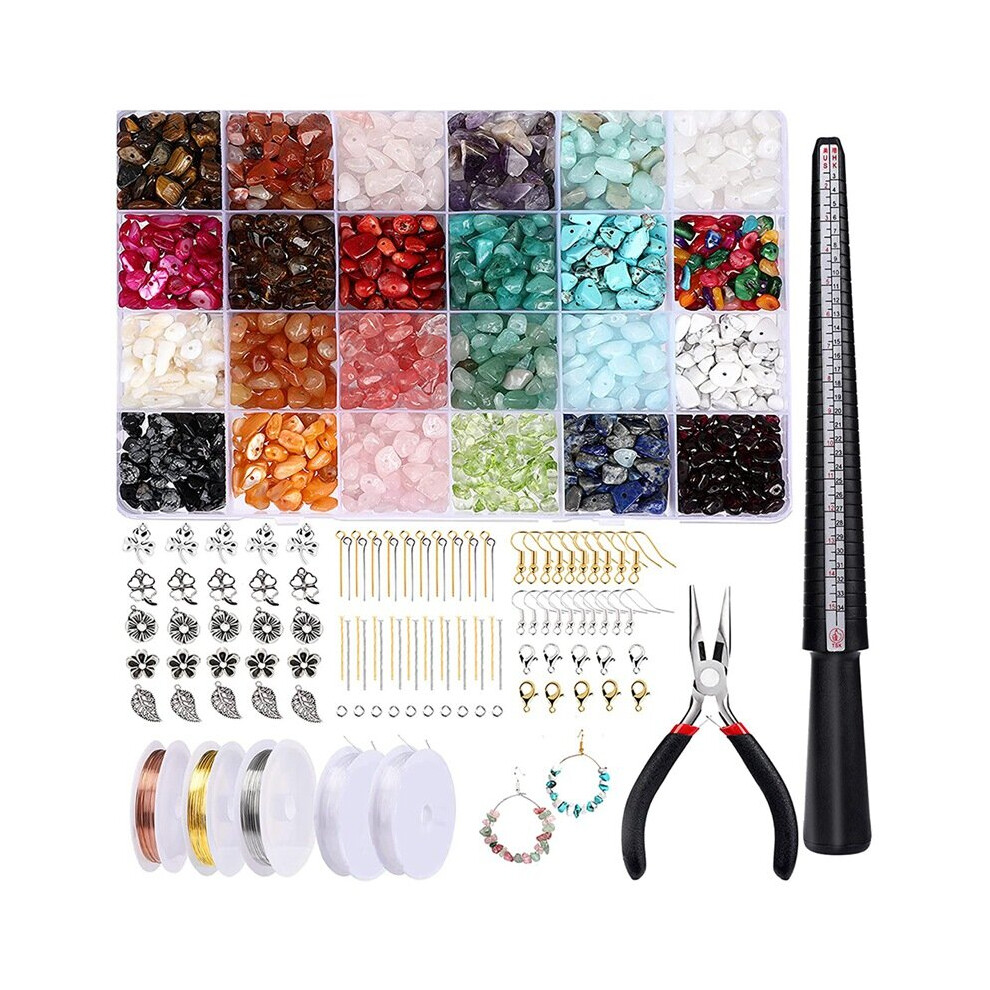 Jewelry Making Kit, Ring Making Kit with 24 Colors Crystal Gemstone Beads, Jewelry Wire, Pliers and Ring Making Supplies
