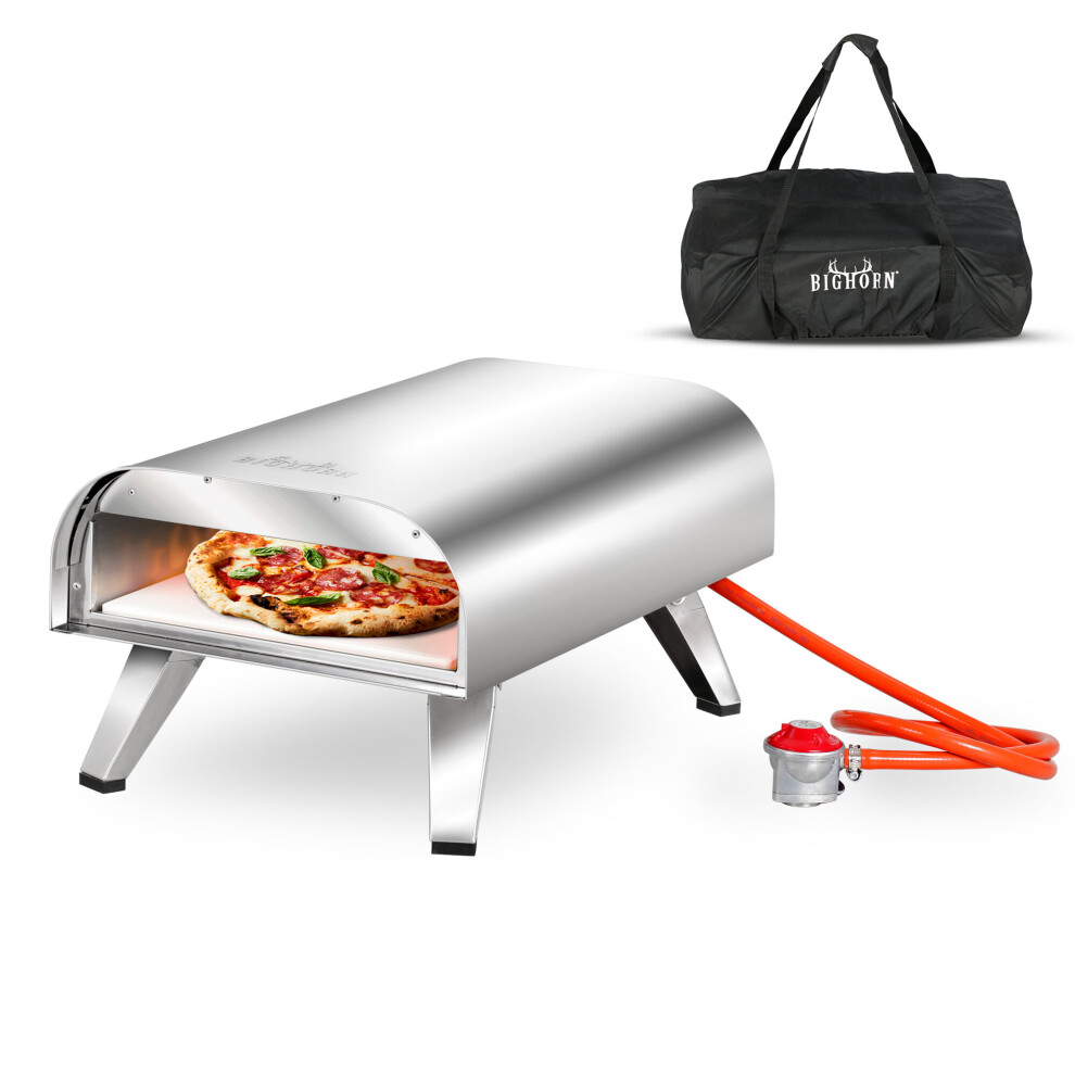 BIGHORN Gas pizza oven, Stainless Steel 4.0kW with handbag and H&R