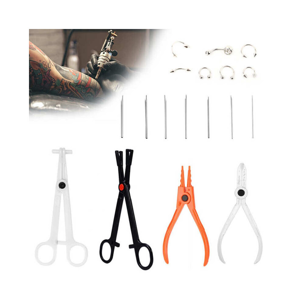 7Pcs Body Piercing Kit Professional Ear Nose Deco Tools Pliers Needles Set With Stud Disposable Puncture Set