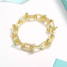 925 Sterling Silver Bracelet womens U-shaped electroplating 18k rose inlaid zircon jewelry