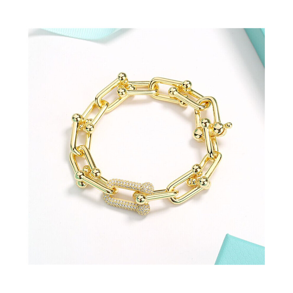 925 Sterling Silver Bracelet Womens U-Shaped Electroplating 18K Rose Inlaid Zircon Jewelry Multicoloured