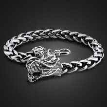 Retro Thai Dragon Silver Bracelet 925 Sterling, 8mm Wide, 20cm Length, Solid Men's Jewelry