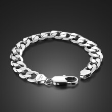 Hot Men 100% 925 Sterling Silver Bracelet 9 inches Width 12MM Solid Silver Cubas Chain Bracelet Man Jewelry