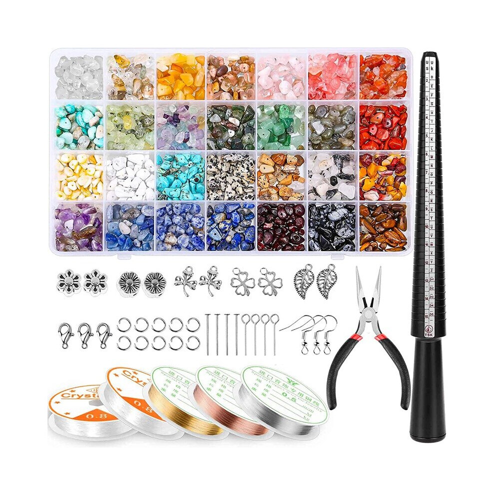 Ring Making Kit With 28 Colors Crystal Beads,1660 Pcs Crystal Jewelry Making Kit With Gemstone Chip Beads, Jewelry Wire