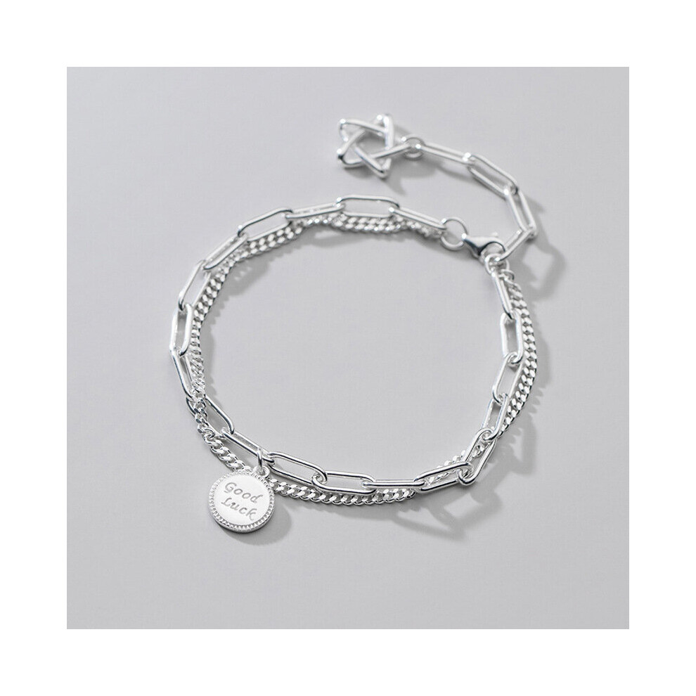 925 Sterling Silver Punk Cuban Link Chain Round Good Lucky Charming Bracelet for Women Rock Hip Hop Party Jewelry-image-OPC-PBWPP7P-NEW