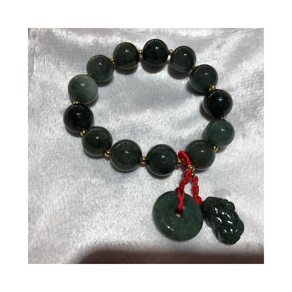 Oil Green Jade 13mm Beads With Safe Buckle and Brave Pendant Bracelet Natural Jade Bracelets For Present Jewelry-image-OPC-PBWPPMZ-NEW