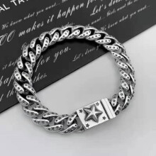 S925 silver pentagram Cuban bracelet domineering European Vintage Hand Thai Silver Chain Mens Gift