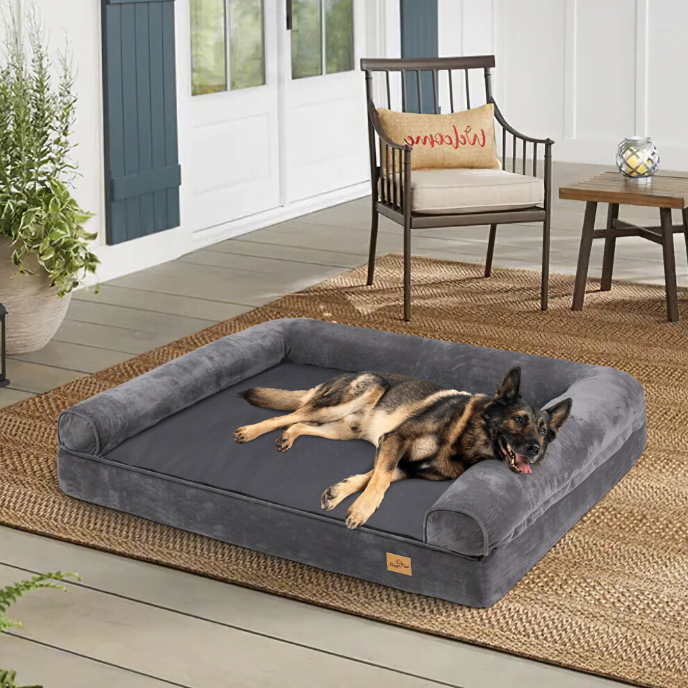 (2XL(135x100cm) Grey Removable Cover) Traditional Large Dog Bed Pet Cuddler Couch Lounger