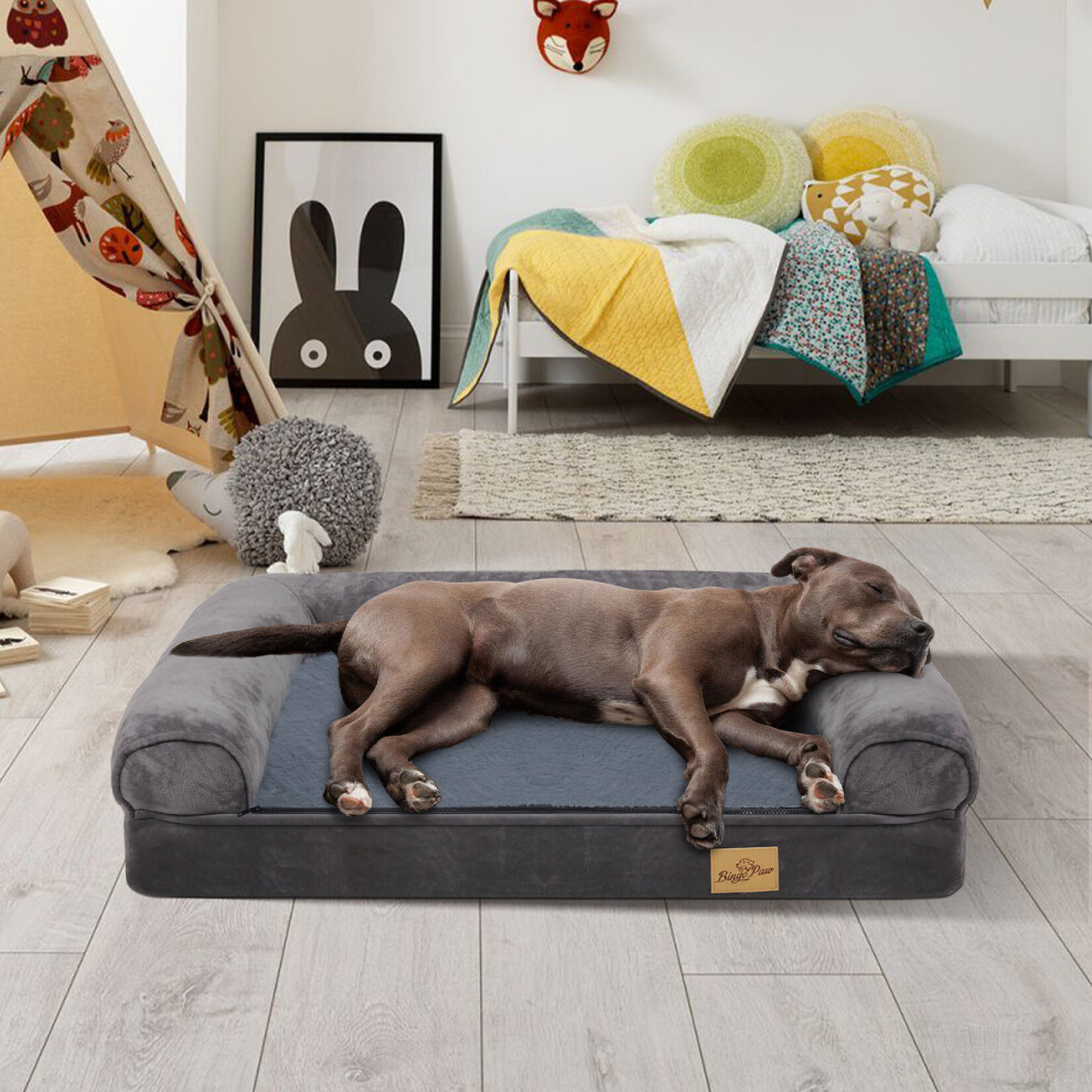 (M(80X60cm) Grey Removable Cover) Traditional Large Dog Bed Pet Cuddler Couch Lounger