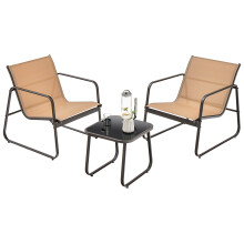 3-Piece Patio Conversation Set Outdoor Metal Chair End Table Set