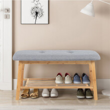 (Grey+Linen Fabric) Shoe Bench Shoe Cabinet Storage Organizer Padded Rack