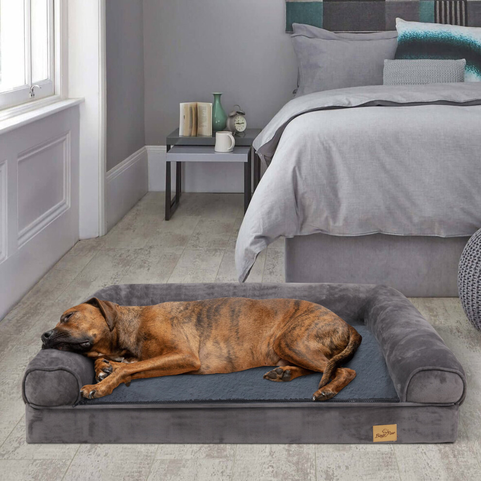 (XL(120x90cm) Grey Removable Cover) Traditional Large Dog Bed Pet Cuddler Couch Lounger