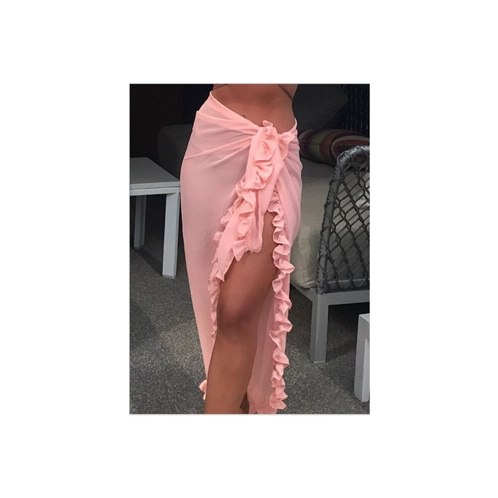 (long pink) Women Swimwear Bikini Cover Up Dress