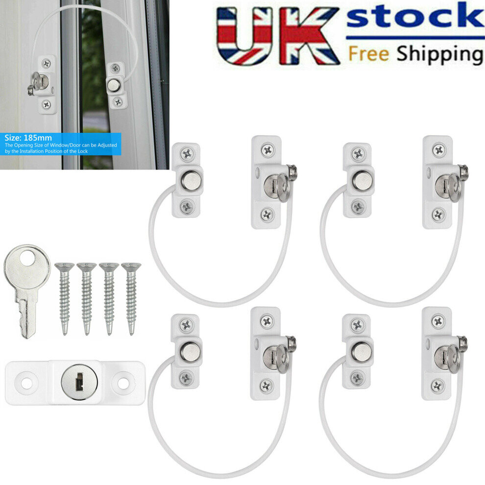 4Pcs Upvc Window Door Restrictor Child Baby Safety Security Lock Wire White Lminwka