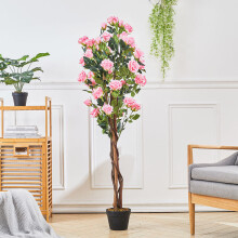150cm Artificial Rose Bush Tree Potted Plant Pink Faux Flower Home Decor Garden