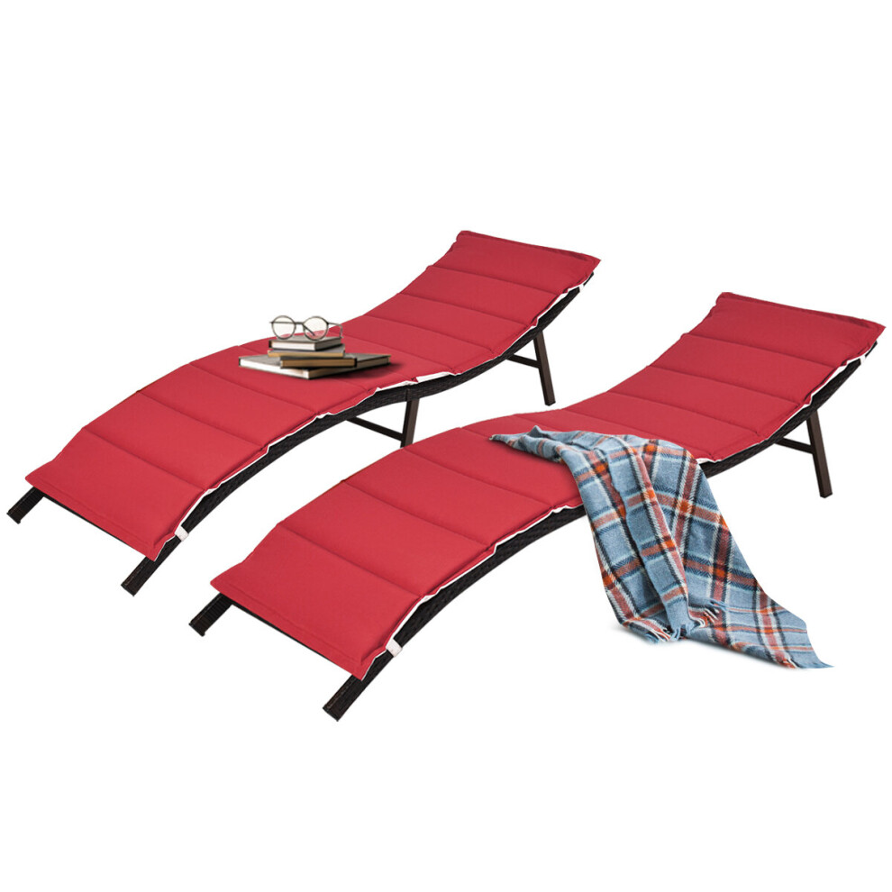 Sun Lounger with Double-sided Cushioned Seat for Garden Lawn Backyard