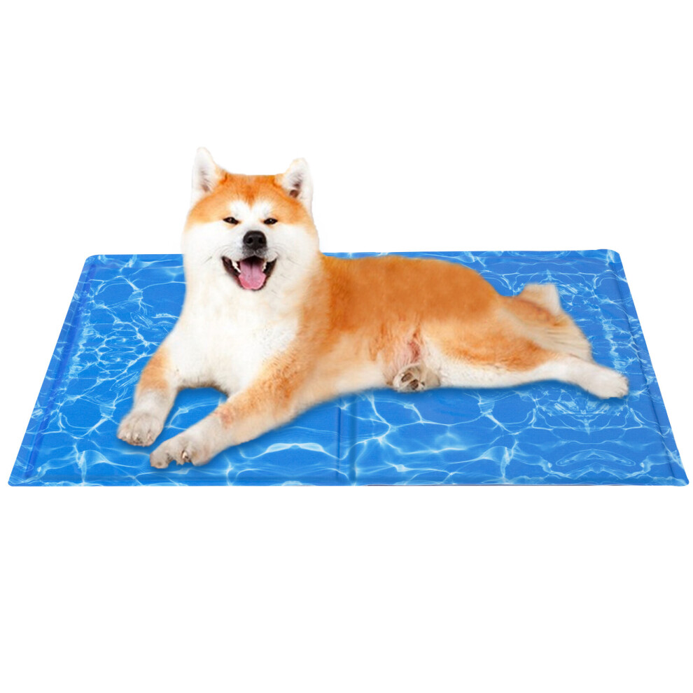 Bingopaw (L(90X50cm)) Dog Cooling Mat Non-Toxic Self Cool Gel Bed Pad Blue