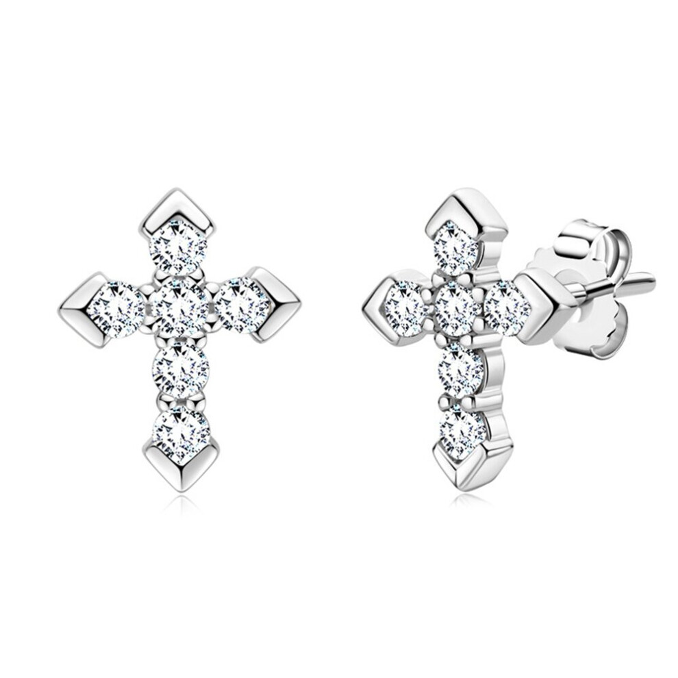 925 Sterling Silver VVS1 Real Moissanite Diamonds Wedding Engagement Cross Couple Studs Earrings Fine Jewelry With-image-OPC-PBWQ9C7-NEW