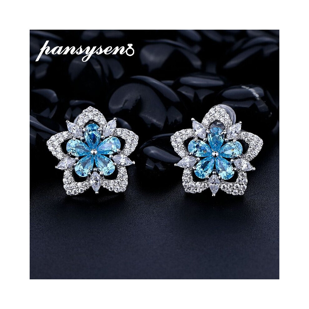 100% 925 Sterling Silver Flower Aquamarine Citrine Simulated Moissanite Wedding Engagement Stud Earrings Fine Jewelry-image-OPC-PBWQ9S8-NEW