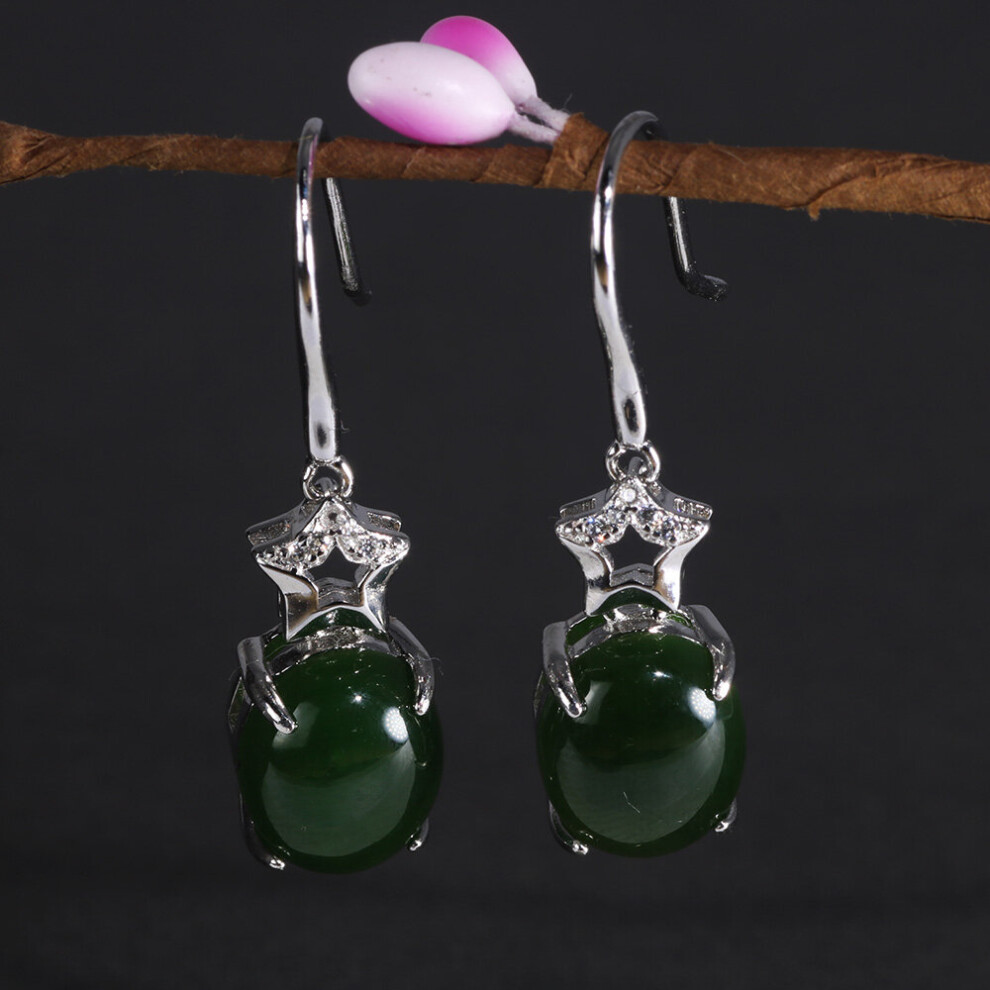 Real Silver 925 Jewelry Natural Stone Green Jade Ethnic Boho Drop Earrings For Women Ladies Fine Jewellery-image-OPC-PBWQ9V2-NEW