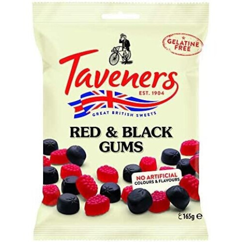 Taveners Red & Black Gums 165g | Raspberry and Blackcurrant Fruit