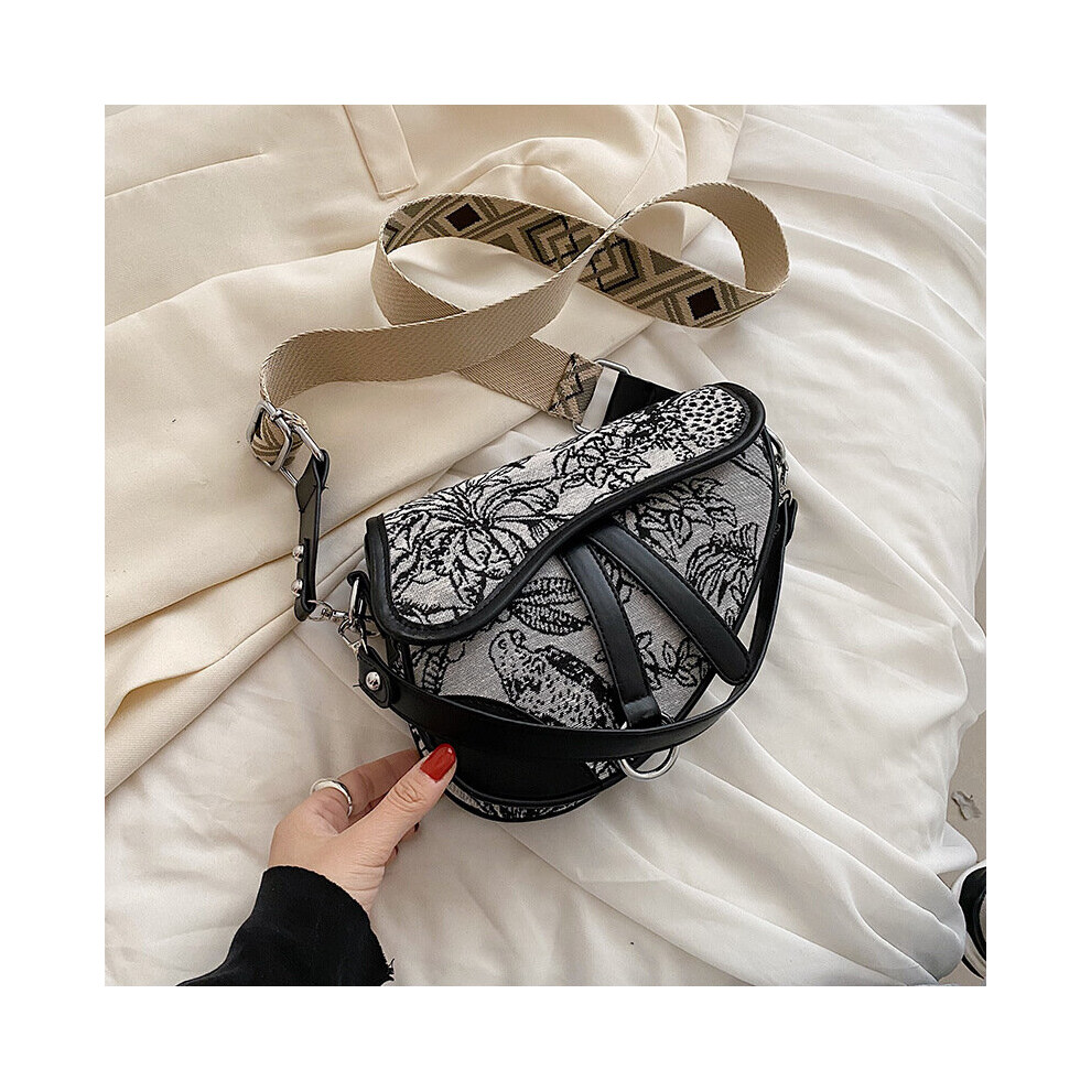 Embroidery Saddle Bag Shoulder Crossbody Bags for Women Vintage Small Handbags and Purses