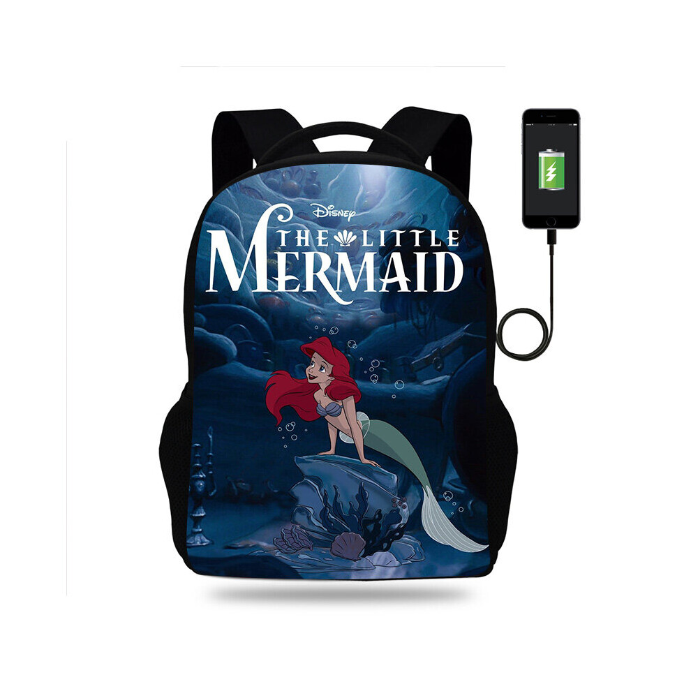 The Little Mermaid Backpack Boy Girl School Bags Children Teenager USB Charging Daily Travel Backpack Mochila-image-OPC-PBWQGTJ-NEW
