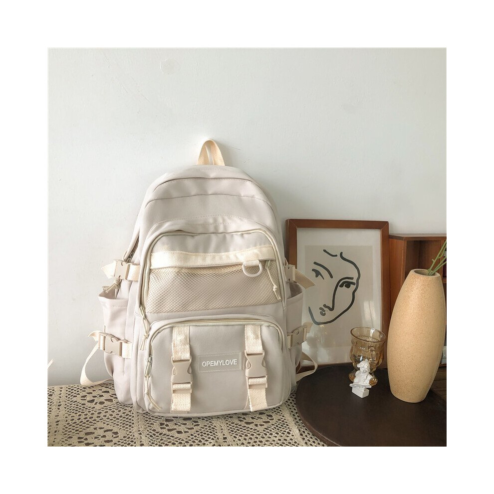 (beige, 16 Inches) Women Backpacks Nylon Waterproof Fabric Rucksack for Teen Girls School Bag Students Bookbag Travel Mochila Big-image-OPC-PBWQKDD-NEW