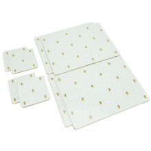 AAMEN 8 Pack Green Bee Gingham Print Placemat & Coaster Set For Dining Table