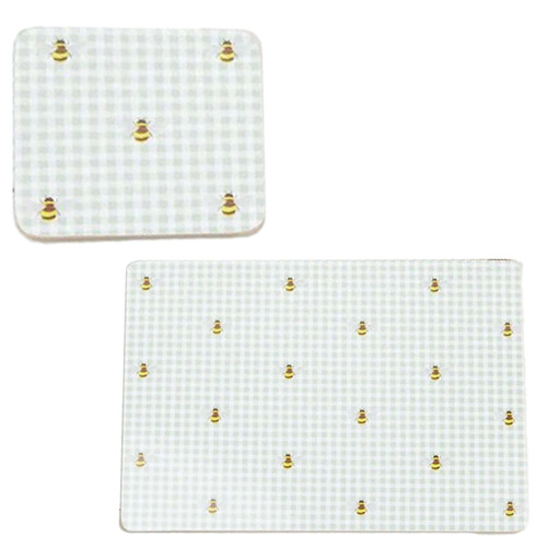 AAMEN 8 Pack Green Bee Gingham Print Placemat & Coaster Set For Dining Table 2