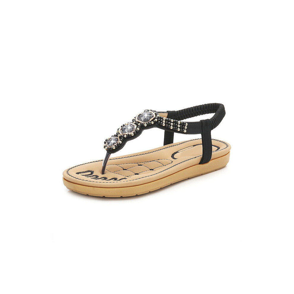 Summer Women Rhinestones Flat Beach Sandals Female T-strap Flip Flops Tong Elastic Band Ladies Gladiator Women Sandals-image-OPC-PBWQNVX-NEW