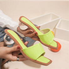 Size 35-43 Clear Crystal Round Ball Heels Slippers Women Summer Beach Peep Toe Slides Shoes Woman Flip Flops Sandals