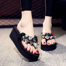 Doratasia INS Comfortable Heels Leisure Casual Crystals Platform Rhinestons Flip Flops Woman Summer Sandal Slippers
