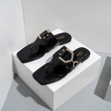 Returns Flip Flops Flat Womens Sandals Slides Rhinestones Belt Buckle Flat Slippers Lady Casual Shoes