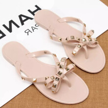 Rivet Bow Sandals and Slippers Summer Transparent Crystal Shoes Women Outdoor Flip Flops