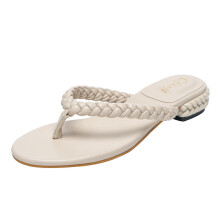 Womens Flip Flops Summer Ladies Beach Slippers for Holiday Straw Braided Thick Heel Large Size Woman Shoes