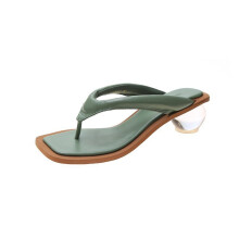 Summer Flip Flops Slippers Clear Transparent Med Heel Slides Round Ball Heel Slipper For Party Shoes Women